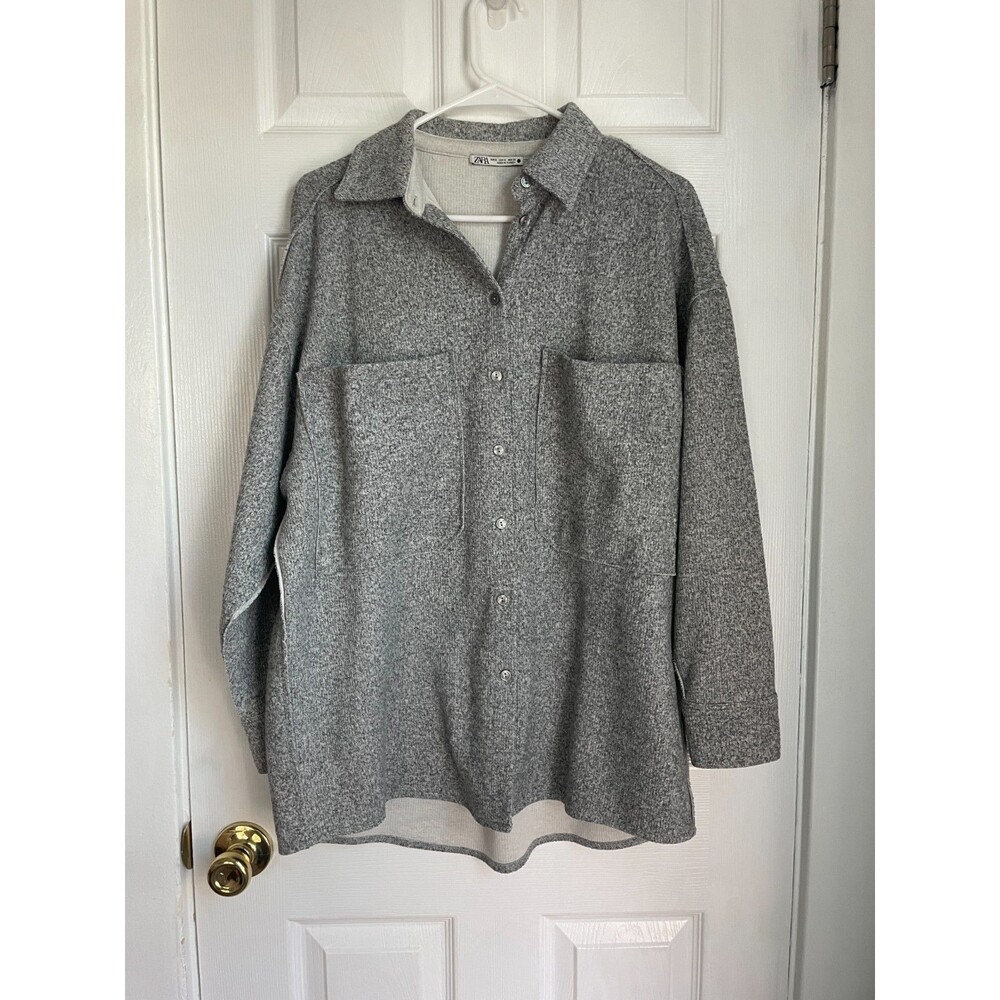Zara Womens Grey Heather Oversized Button Down Shirt Jacket Shacket Size Medium